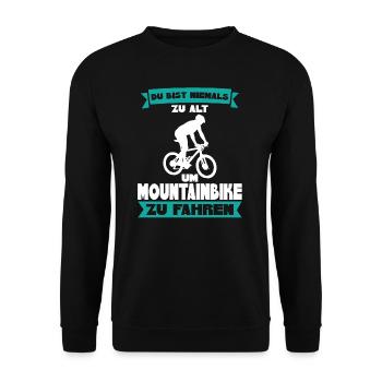 Mountainbike Downhill Mountainbike Fahrer Geschenk - Unisex Pullover - Schwarz - Vorne - Alina (178cm) & Michal (187cm)