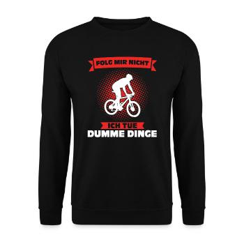 Mountainbike Downhill Mountainbike Fahrer Geschenk - Unisex Pullover - Schwarz - Vorne - Alina (178cm) & Michal (187cm)