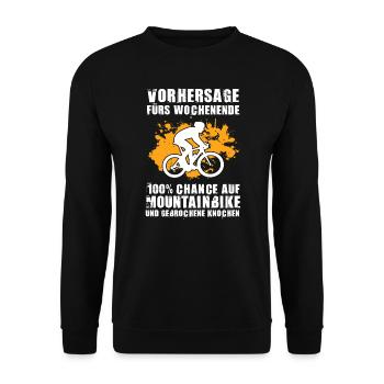 Mountainbike Downhill Mountainbike Fahrer Geschenk - Unisex Pullover - Schwarz - Vorne - Alina (178cm) & Michal (187cm)