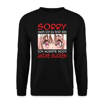 Anime Girl Merch Otaku Geschenk - Unisex Pullover - Schwarz - Vorne - Alina (178cm) & Michal (187cm)