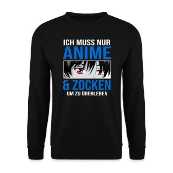 Anime Boy Merch Japanisch Geschenk - Unisex Pullover - Schwarz - Vorne - Alina (178cm) & Michal (187cm)