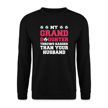 Fußball Oma Enkelin Fußball Oma Sport Geschenk - Unisex Pullover - Schwarz - Vorne - Alina (178cm) & Michal (187cm)