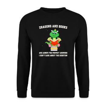 Drache Drache und Buch Drachenliebhaber Geschenk - Unisex Pullover - Schwarz - Vorne - Alina (178cm) & Michal (187cm)