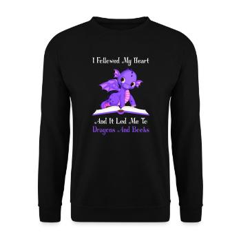 Drache Drache und Buch Drachenliebhaber Geschenk - Unisex Pullover - Schwarz - Vorne - Alina (178cm) & Michal (187cm)