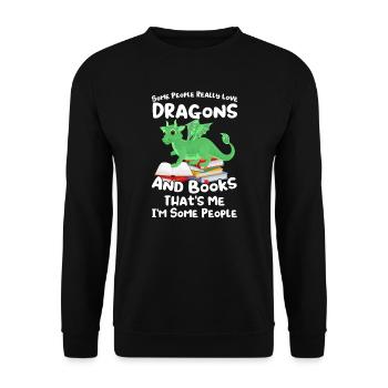 Drache Drache und Buch Drachenliebhaber Geschenk - Unisex Pullover - Schwarz - Vorne - Alina (178cm) & Michal (187cm)
