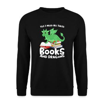 Drache Drache und Buch Drachenliebhaber Geschenk - Unisex Pullover - Schwarz - Vorne - Alina (178cm) & Michal (187cm)