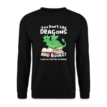 Drache Drache und Buch Drachenliebhaber Geschenk - Unisex Pullover - Schwarz - Vorne - Alina (178cm) & Michal (187cm)