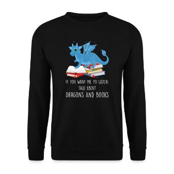 Drache Drache und Buch Drachenliebhaber Geschenk - Unisex Pullover - Schwarz - Vorne - Alina (178cm) & Michal (187cm)