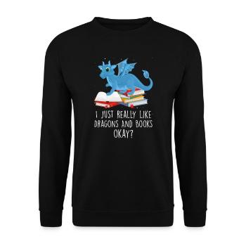 Drache Drache und Buch Drachenliebhaber Geschenk - Unisex Pullover - Schwarz - Vorne - Alina (178cm) & Michal (187cm)