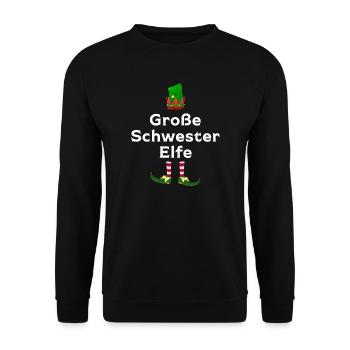 Große Schwester Elfe Geschwister Geschenk - Unisex Pullover - Schwarz - Vorne - Alina (178cm) & Michal (187cm)