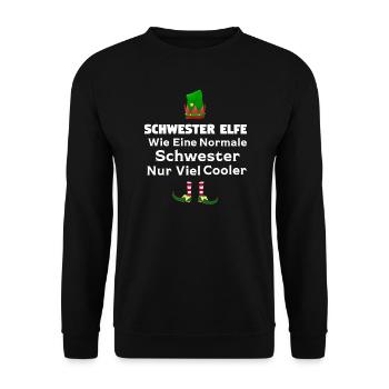 Schwester Elfe Geschwister Geschenk - Unisex Pullover - Schwarz - Vorne - Alina (178cm) & Michal (187cm)