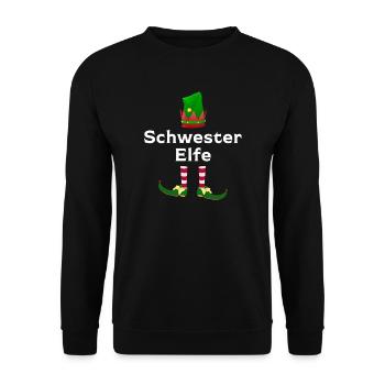 Schwester Elfe Geschwister Geschenk - Unisex Pullover - Schwarz - Vorne - Alina (178cm) & Michal (187cm)
