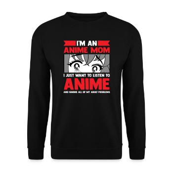 anime merch Anime anime mom Geschenk - Unisex Pullover - Schwarz - Vorne - Alina (178cm) & Michal (187cm)