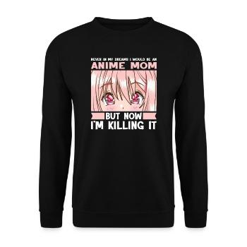 anime merch Anime anime mom Geschenk - Unisex Pullover - Schwarz - Vorne - Alina (178cm) & Michal (187cm)