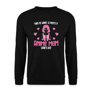 anime merch Anime anime mom Geschenk - Unisex Pullover - Schwarz - Vorne - Alina (178cm) & Michal (187cm)