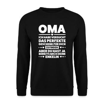 Oma Enkel Enkelsohn Geschenk - Unisex Pullover - Schwarz - Vorne - Alina (178cm) & Michal (187cm)