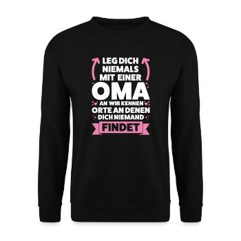 Oma Großmutter Großmütter Geschenk - Unisex Pullover - Schwarz - Vorne - Alina (178cm) & Michal (187cm)