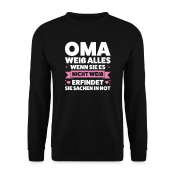 Oma Großmutter Omas Geschenk - Unisex Pullover - Schwarz - Vorne - Alina (178cm) & Michal (187cm)