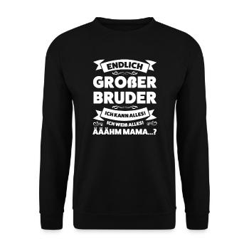 Großer Bruder Familie Geschwister Geschenk - Unisex Pullover - Schwarz - Vorne - Alina (178cm) & Michal (187cm)