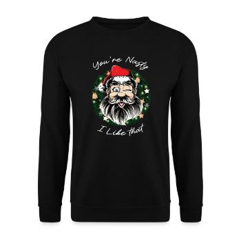 Santa you re nasty i like that weihnachten - Unisex Pullover - Schwarz - Vorne - Alina (178cm) & Michal (187cm)
