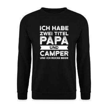 Camper Papa Camping Geschenk - Unisex Pullover - Schwarz - Vorne - Alina (178cm) & Michal (187cm)