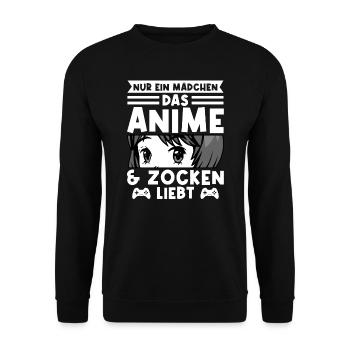 Anime Zocken Anime Merch Geschenk - Unisex Pullover - Schwarz - Vorne - Alina (178cm) & Michal (187cm)