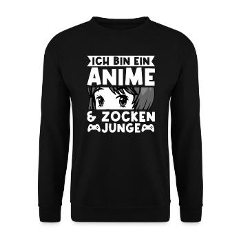 Anime Zocken Anime Merch Geschenk - Unisex Pullover - Schwarz - Vorne - Alina (178cm) & Michal (187cm)