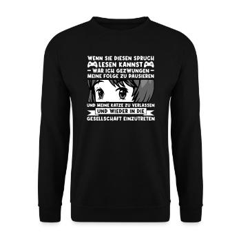 Anime Zocken Anime Merch Geschenk - Unisex Pullover - Schwarz - Vorne - Alina (178cm) & Michal (187cm)