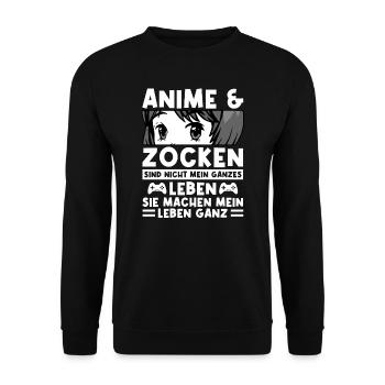 Anime Zocken Otaku Geschenk - Unisex Pullover - Schwarz - Vorne - Alina (178cm) & Michal (187cm)