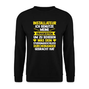 Installateur Beruf Wasserinstallateur Geschenk - Unisex Pullover - Schwarz - Vorne - Alina (178cm) & Michal (187cm)