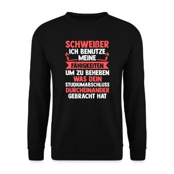 Schweißer Beruf Metallbauer Geschenk - Unisex Pullover - Schwarz - Vorne - Alina (178cm) & Michal (187cm)