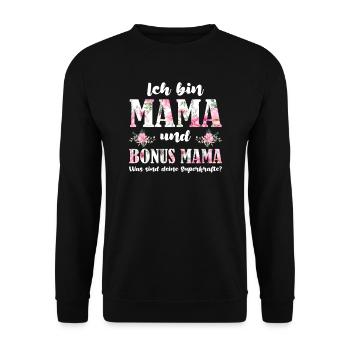 Mama Bonus Mama Mutter Geschenk - Unisex Pullover - Schwarz - Vorne - Alina (178cm) & Michal (187cm)