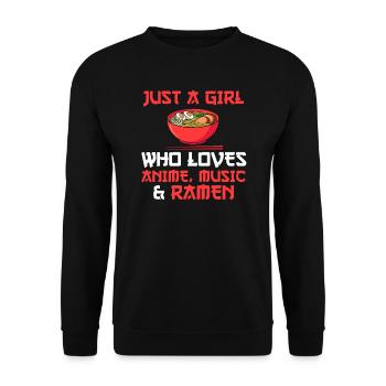Anime Musik Ramen Girl Anime Merch Geschenk - Unisex Pullover - Schwarz - Vorne - Alina (178cm) & Michal (187cm)