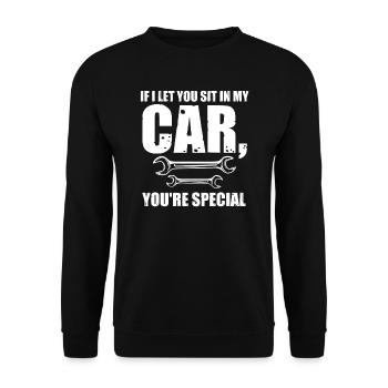 Autos Autos Autoliebhaber Geschenk - Unisex Pullover - Schwarz - Vorne - Alina (178cm) & Michal (187cm)