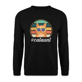 Tante Feline Retro Cat Lover Patin Geschenk - Unisex Pullover - Schwarz - Vorne - Alina (178cm) & Michal (187cm)