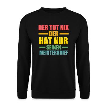Meister Prüfung Meisterbrief Geschenk - Unisex Pullover - Schwarz - Vorne - Alina (178cm) & Michal (187cm)
