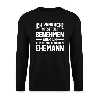 Ehefrau Familie Ehemann Geschenk - Unisex Pullover - Schwarz - Vorne - Alina (178cm) & Michal (187cm)