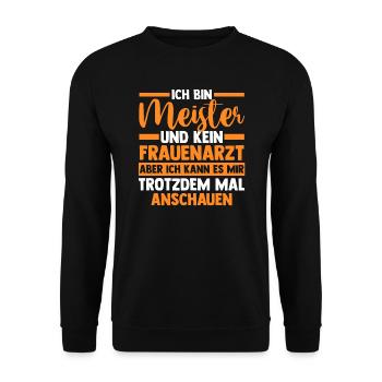 Meister Handwerker Meister Prüfung Geschenk - Unisex Pullover - Schwarz - Vorne - Alina (178cm) & Michal (187cm)