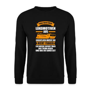 Modelleisenbahn Bahn Lokomotive Geschenk - Unisex Pullover - Schwarz - Vorne - Alina (178cm) & Michal (187cm)