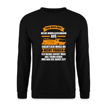 Modelleisenbahn Bahn Eisenbahner Geschenk - Unisex Pullover - Schwarz - Vorne - Alina (178cm) & Michal (187cm)