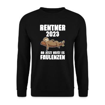 Rentner 2023 Faultier Ruhestand Geschenk - Unisex Pullover - Schwarz - Vorne - Alina (178cm) & Michal (187cm)
