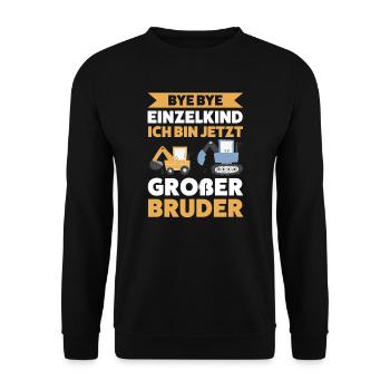 Großer Bruder Bagger Geschwister Geschenk - Unisex Pullover - Schwarz - Vorne - Alina (178cm) & Michal (187cm)
