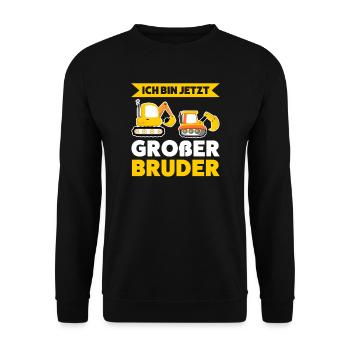 Großer Bruder Bagger Grosser Bruder Geschenk - Unisex Pullover - Schwarz - Vorne - Alina (178cm) & Michal (187cm)