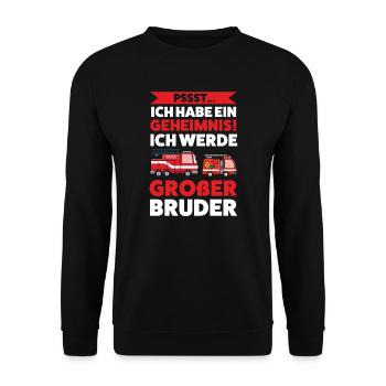 Großer Bruder Feuerwehr Grosser Bruder Geschenk - Unisex Pullover - Schwarz - Vorne - Alina (178cm) & Michal (187cm)