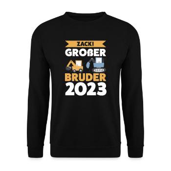 Großer Bruder 2023 Bagger Grosser Bruder 2023 Gesc - Unisex Pullover - Schwarz - Vorne - Alina (178cm) & Michal (187cm)