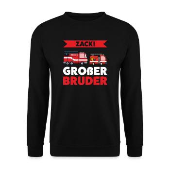 Großer Bruder Feuerwehr Brüder Geschenk - Unisex Pullover - Schwarz - Vorne - Alina (178cm) & Michal (187cm)
