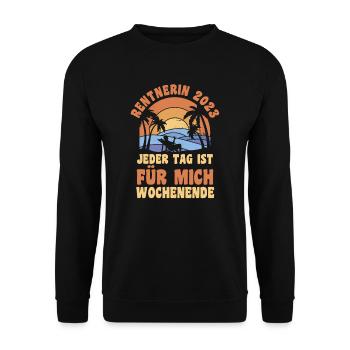 Rentnerin 2023 Rente Rentnerin Geschenk - Unisex Pullover - Schwarz - Vorne - Alina (178cm) & Michal (187cm)