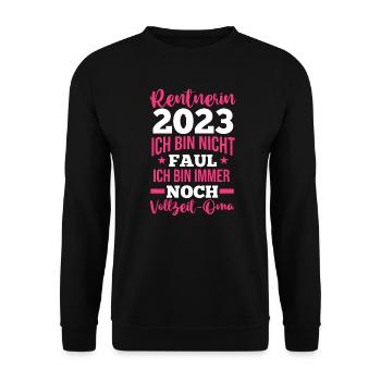 Rentnerin 2023 Oma Rentnerin Geschenk - Unisex Pullover - Schwarz - Vorne - Alina (178cm) & Michal (187cm)