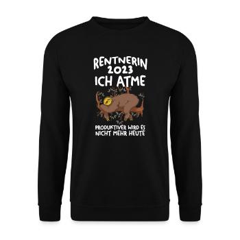 Rentnerin 2023 Faultier Rentnerin Geschenk - Unisex Pullover - Schwarz - Vorne - Alina (178cm) & Michal (187cm)