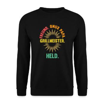 Grillmeister Bonus Papa Stiefvater Geschenk - Unisex Pullover - Schwarz - Vorne - Alina (178cm) & Michal (187cm)